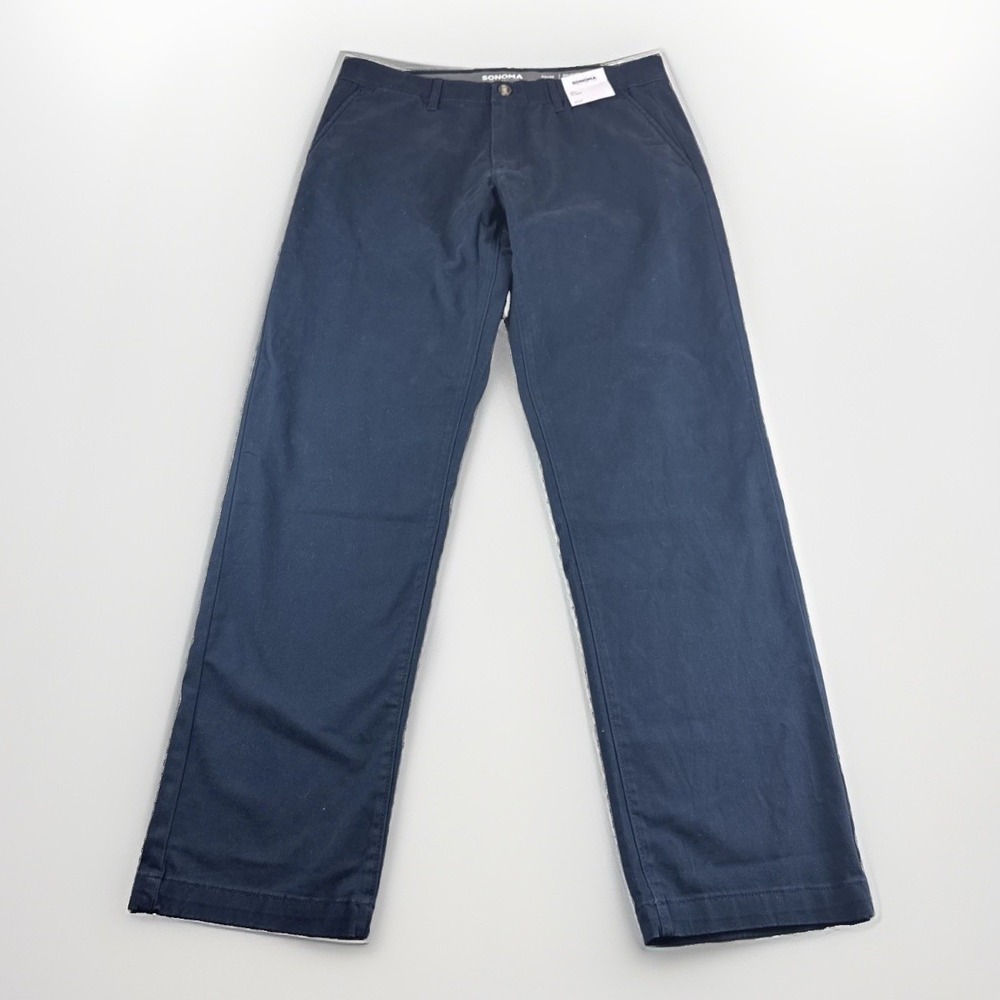 Sonoma Straight Flexwear Chinos Mens 34x32 Blue Stretch Pants Slacks Comfort NEW